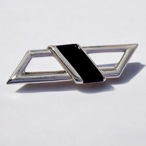 MONET Vintage Silver Black Enamel Bar Brooch, Geometric Design Silver Jewelry